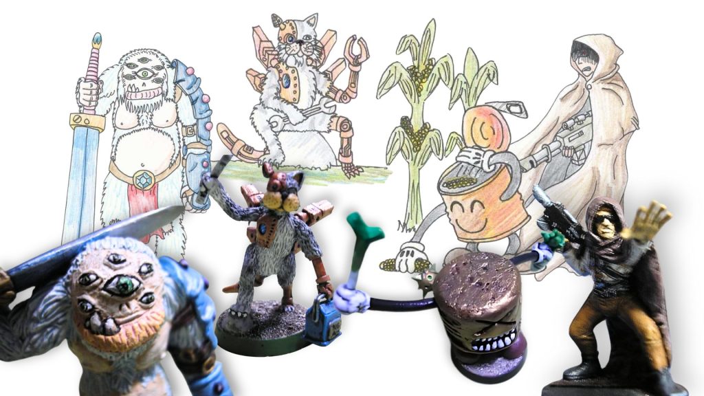 Image 1 of Board game miniatures post with Warhammer miniatures